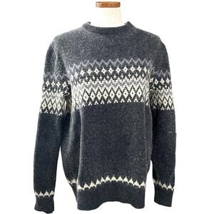 Tommy Hilfiger Fair Isle Nordic Sweater L Gray White Knit Cottage Cozy Crew